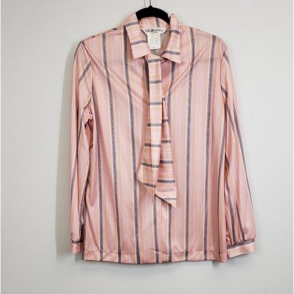 Vintage Striped Career Blouse with Tie Size 18 - Picture 2 of 10